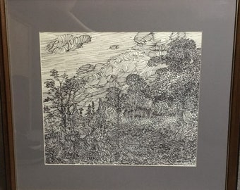 Harrison County lines, pen and ink print, Cynthiana, Kentucky