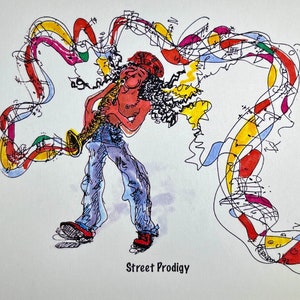 Trzy karty z pozdrowieniami Symfunnies Saksofon Street Prodigy