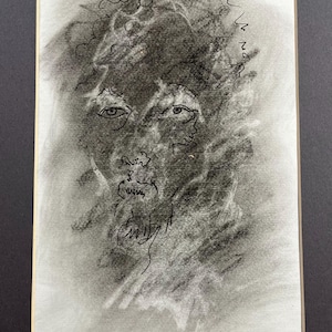 Dessin original à l'encre de chine et fusain moyen mixte par Robert Herndon
