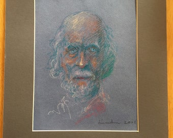 Philosopher, pastel drawing matted and framed