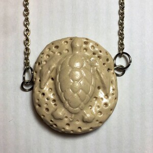 Turtle Seashell polymer clay pendant necklace.