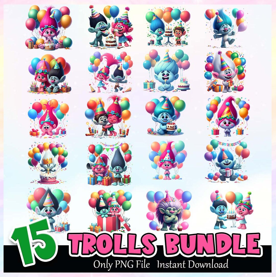 Trolls PNG Bundle, Trolls Clip Art, Trolls PNG Digital Papers, Trolls ...