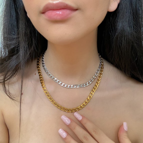 Gold or Silver Cuban Chain Link Necklace Gold Curb Chain