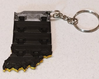Flexible Indiana Keychain in Purdue University Boilermakers Colors Black and Gold, 3D Printed