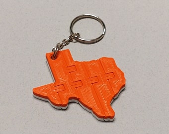 3D Printed Texas Keychain, Burnt Orange and White Fidget