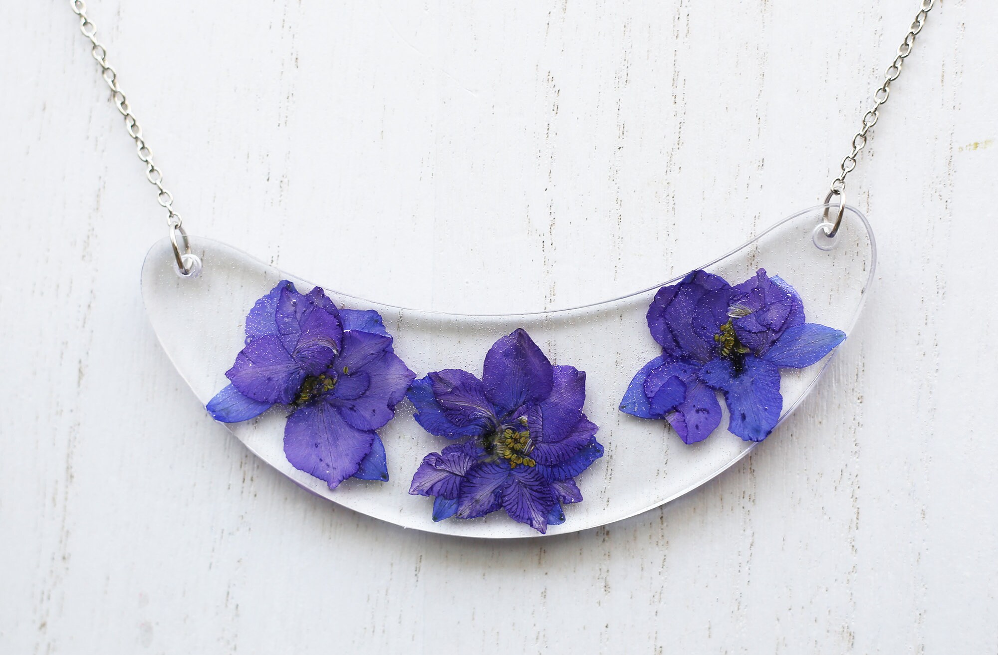 Pressed flower pendant necklace Clearance