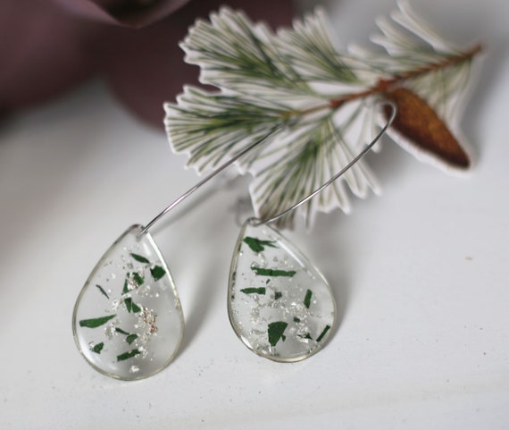 Unique Handmade Pressed Flower Earrings | Real Dried Greenery in Resin | Botanical Jewelry | One Of A Kind Gift