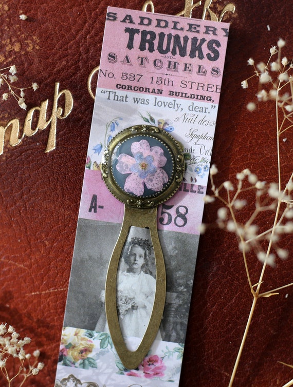 Antique Bronze Bookmark with Pressed Flowers in Resin | Gift for Reader | Gift for Book Lover