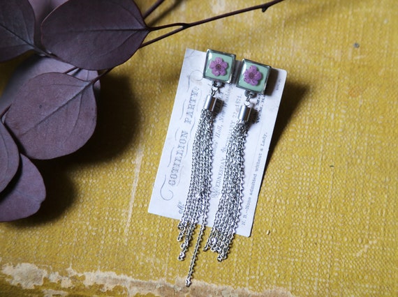 Handmade Botanical Earrings | Stainless Steel Earrings with Purple Dyed Forget Me Nots | Nature-inspired Jewelry | Unique Gift |