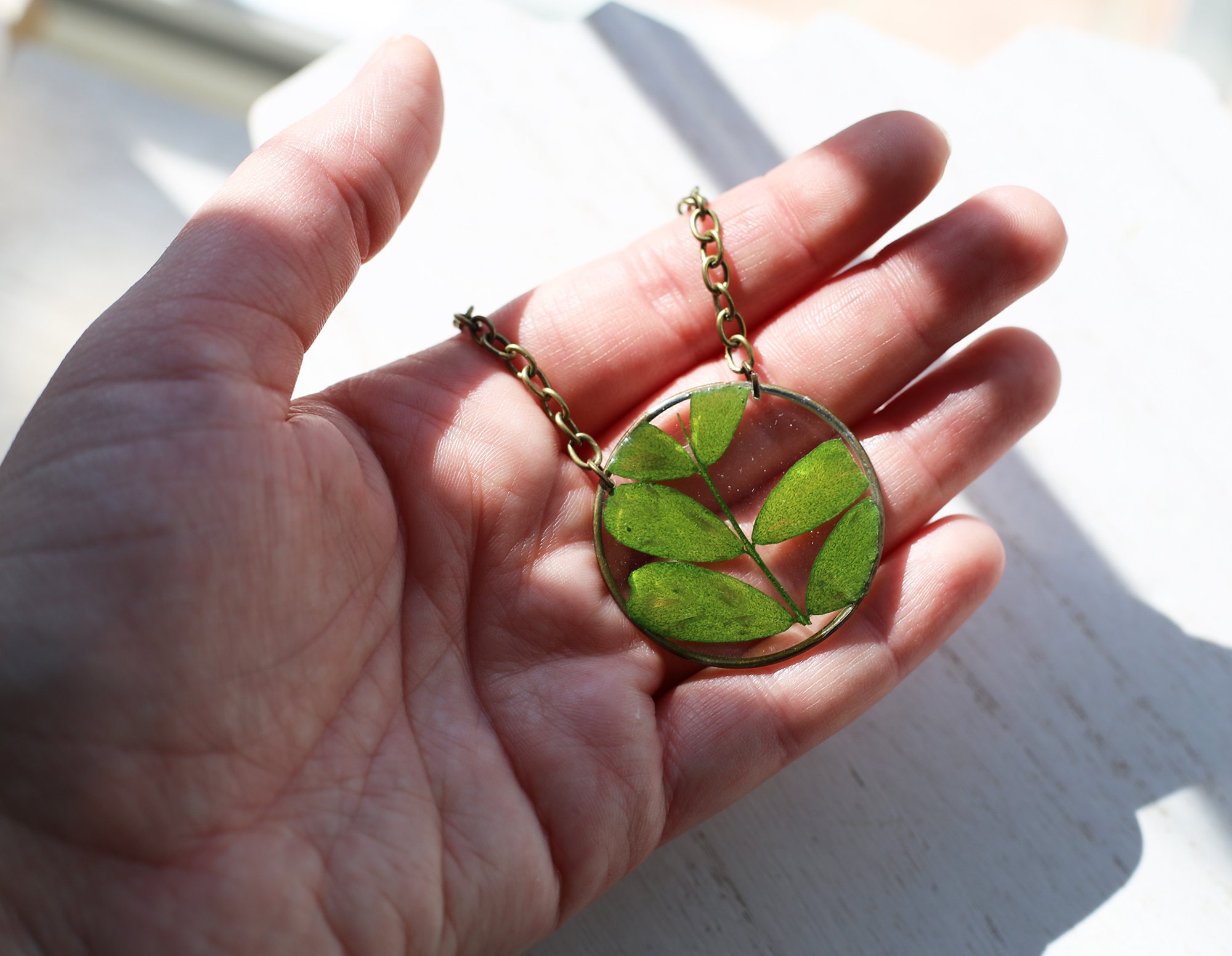 Necklace Pressed Leaf Resin Jewelry