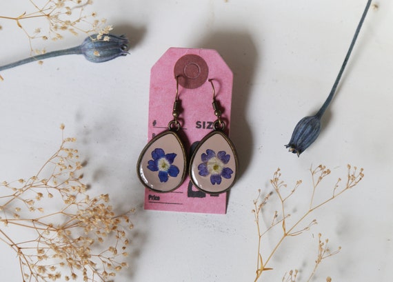 Unique Handmade Pressed Flower Earrings | Real Flowers in Resin | Botanical Jewelry | One Of A Kind Gift | Antique Bronze | Nature Lover