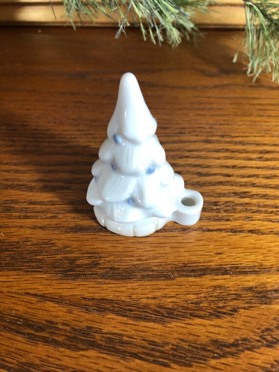 Porcelain White And Light Blue Christmas Tree Candle Holder Etsy