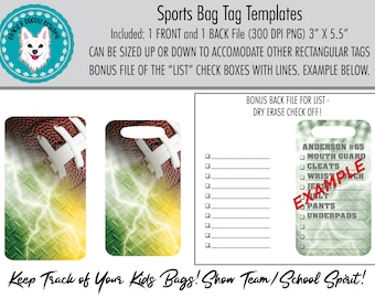 Sublimation Design Downloads | Sports Bag Tag | Football Bag Tags | Gold/Green | Football Grunge Tag