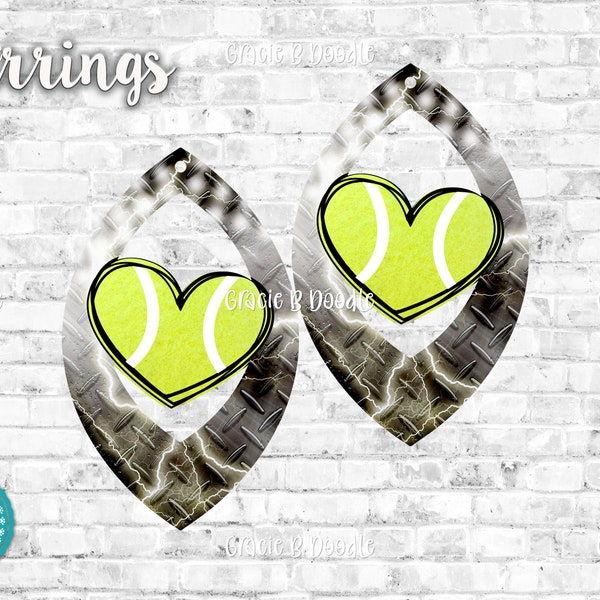 Scribble Ball Tennis/black stadium grunge background Earrings Sublimation Designs - Heart Knockout Shape | Digital Download | Sports Jewelry