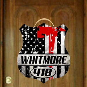 Firefighter Thin Red Line Axe  Shield Door Hanger, Sublimation Template