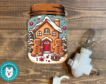 Mason Jar Design Gingerbread Men and Gingerbread House | Sublimation | Digital Printing | Ornament | Night Light