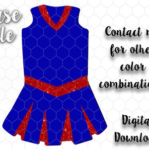 Cheer Uniform Sublimation Template: Royal Blue, Red Glitter (Digital Download)