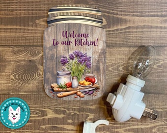 Mason Jar Kitchen Night Light: Floral Veggie Design (Digital Download)