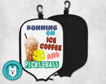 Pickleball Paddle Covers/Shirt Designs | Digi Download | High Res Png for Sublimation & Digital Printing. Running on Ice Coffee/Pickleball