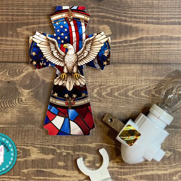 Patriotic Eagle Stained Glass Cross | Sublimation | Digital Printing | Ornament | Night Light | Digital Element