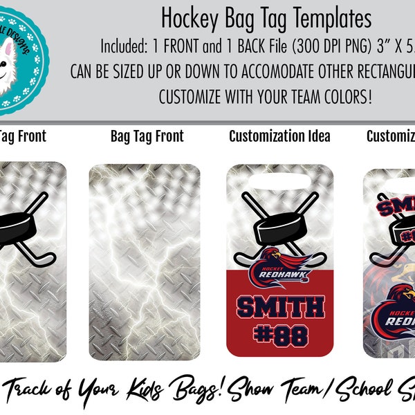 Sublimation Design Downloads | Sports Bag Tag | Hockey Bag Tags | Silver Hockey | Hockey Grunge Tag