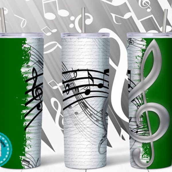 20 oz skinny tumbler | Band, Music, Choir, Orchestra Theme | kelly green Vertical Grunge Design | Instant Download