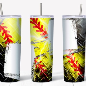 Softbol Grunge con foto caída Vaso flaco de 20 oz