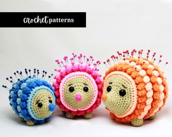 PATTERN PACK Hedgehog Pincushion Family 3 Sizes — Amigurumi Crochet Pattern — English Only Instruction PDF — Crochet Hedgehog Pattern