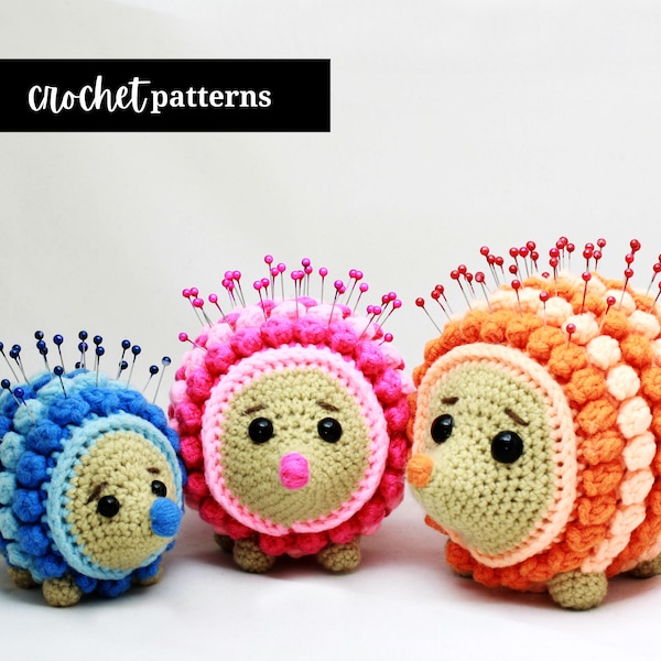 PATTERN PACK Hedgehog Pincushion Family 3 Sizes — Amigurumi Crochet Pattern — English Only Instruction PDF — Crochet Hedgehog Pattern