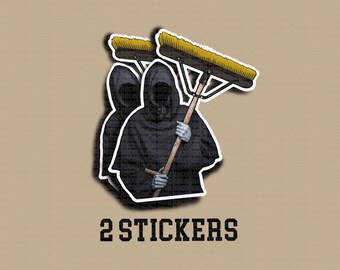Funny Grim Reaper Broom Hard Hat Sticker or Magnet