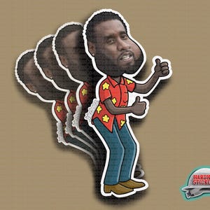 Puede incluir: Una pegatina con una ilustraci&oacute;n de dibujos animados de un hombre con piel oscura que lleva una camisa roja con flores amarillas y pantalones vaqueros azules. Est&aacute; haciendo un pulgar hacia arriba. La pegatina forma parte de un conjunto de cuatro pegatinas, todas con la misma imagen pero con ligeras variaciones en la pose. La pegatina est&aacute; etiquetada como "Hardhat Stickers".
