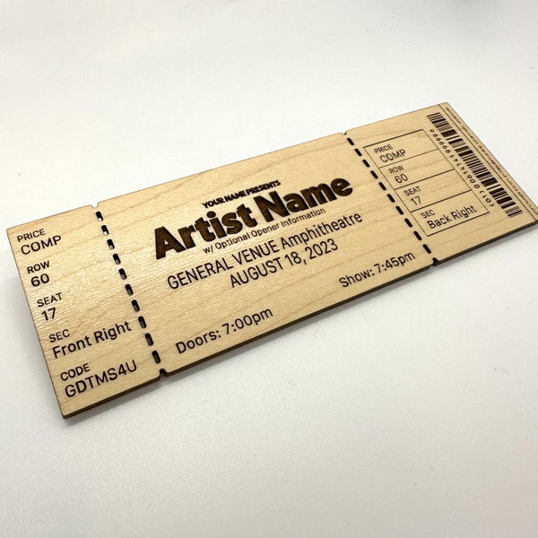 Custom Wood Concert Ticket