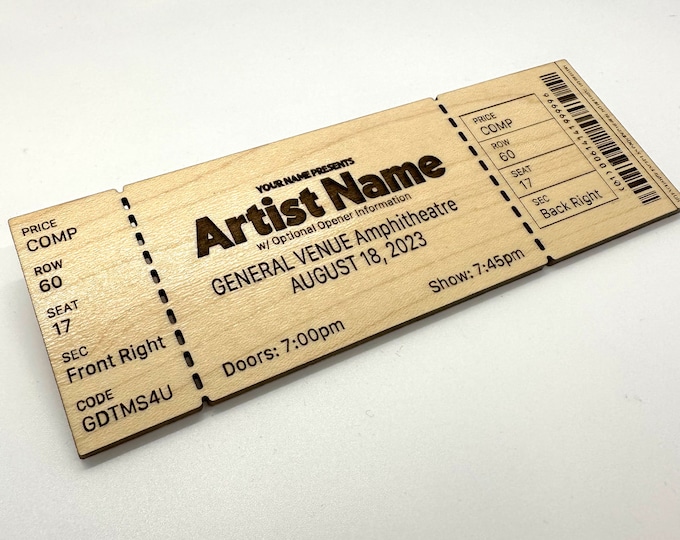Custom Wood Concert Ticket