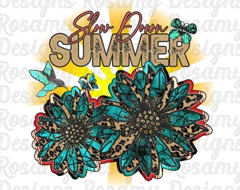Slow Down Summer PNG, Retro Sublimation Design (Digital Download)