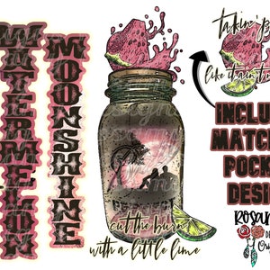 Watermelon Moonshine PNG, 2 Designs, Pocket Design, Sublimation, Design Download, Retro Sublimation, Cowboy, Cowgirl, Country Western