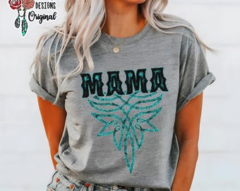 Western Boot Stitch Mama Shirt, Turquoise, TShirt, Tee, Cowgirl. Rodeo, Bella Canvas, Unisex, Country Western, Trendy, Gift for Her