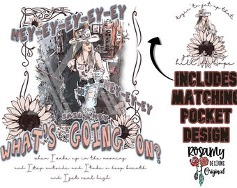 What's Going On PNG, What's Up PNG, 2 Designs, Pocket Design, Sublimation, Design Download, Retro Sublimation, Cowgirl, Country Music