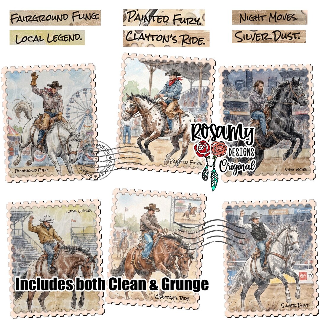 Stamp Rodeo Rodeo Cowboy PNG, Western Postage Stamps, Bucking Horses, Country Music ...