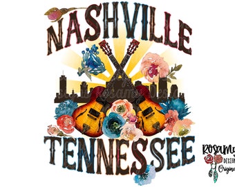 Nashville Tennessee PNG, Sublimación PNG, Descarga de diseño, Guitarras, Transferencia de sublimación, Sublimación retro, Country Western