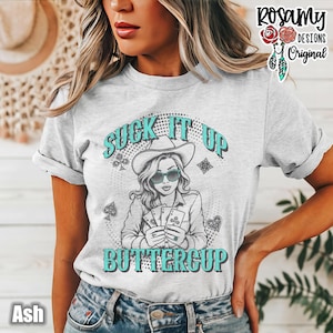 Chemise western, renoncule à sucer, turquoise, t-shirt, t-shirt, cow-girl. Cartes, toile Bella, unisexe, western country, tendance, cadeau pour elle