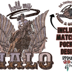 Halten Sie meinen Heiligenschein PNG, mit Taschendesign, Sublimation, Design-Download, Retro Sublimation, Cowboy, Cowgirl, Country Western