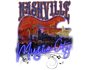 Nashville Music City PNG, Sublimación PNG, Cactus del Desierto, Descarga de Diseño, Transferencia de Sublimación, Sublimación Retro, Country Western