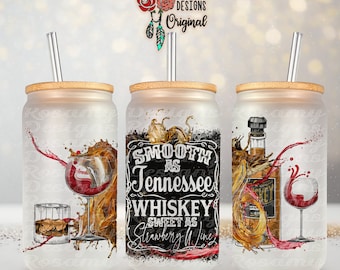 Smooth As Tennessee Whiskey PNG, 16 Oz Libbey Glass Can Wrap, Tumbler Design, Tumbler PNG, Sublimation Tumbler, Country Music, 16 oz