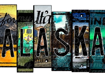 Alaska PNG, Sublimation PNG, License Plate, TShirt Design, Design Download, Sublimation Transfer, Retro Sublimation
