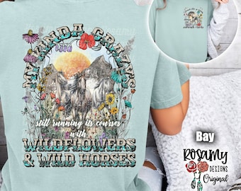 Wildflowers And Wild Horses Tee, Comfort Colors, Oversized, Front And Back, Matching Pocket Design, Country Music Shirt, Western