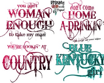 4 Design PNG Bundle, Sublimation PNG, You Ain't Woman Enough, Design Download, Sublimation Transfer, Retro Sublimation, Country Western