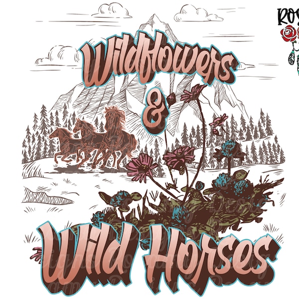 Wildflowers And Wild Horses PNG, Sublimation PNG, Design Download, Sublimation Transfer, Retro Sublimation, Country Western