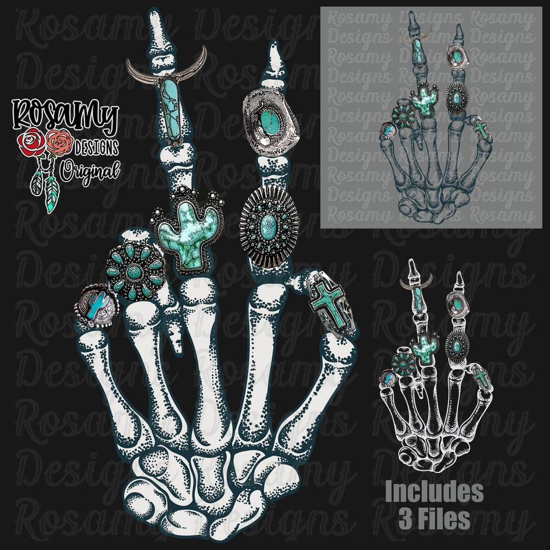 Skeleton Turqoise Skeleton Turquoise Rings PNG, Retro Cowgirl PNG, Skeleton Peace Sign ...