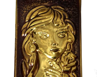 Vintage 1993 Ukrainian Beauty Wall Plaque, 3D Hammered Copper Art #31