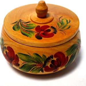 Vintage Ukrainian Hardwood Handmade Hand Painted Unique Box With Lid Created in 1980s Ukrainian Artist Beautiful Hardwood Texture Floral #97